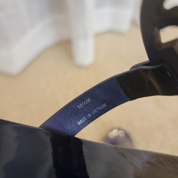 Tory Burch Miller Soft Patent Leather Sandals Metallic Navy Size 10.5 - Picture 6 of 17
